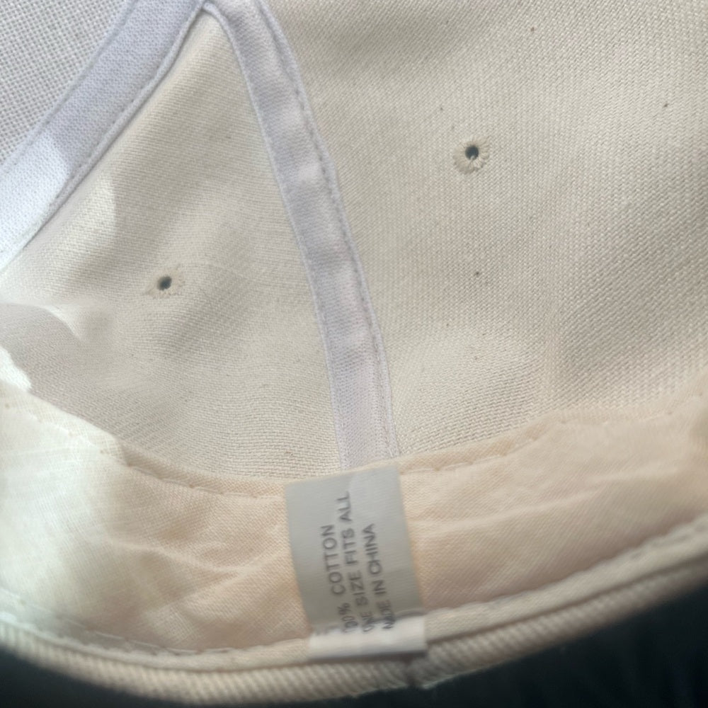 Cream and Dark Blue Chai Cap with Embroidery