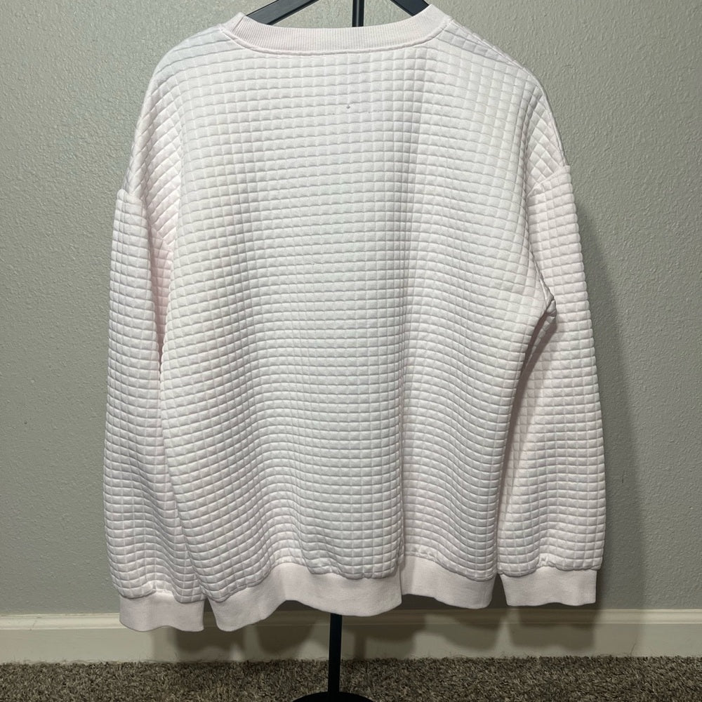 USA Flag Quilted Crew Neck Sweater - White