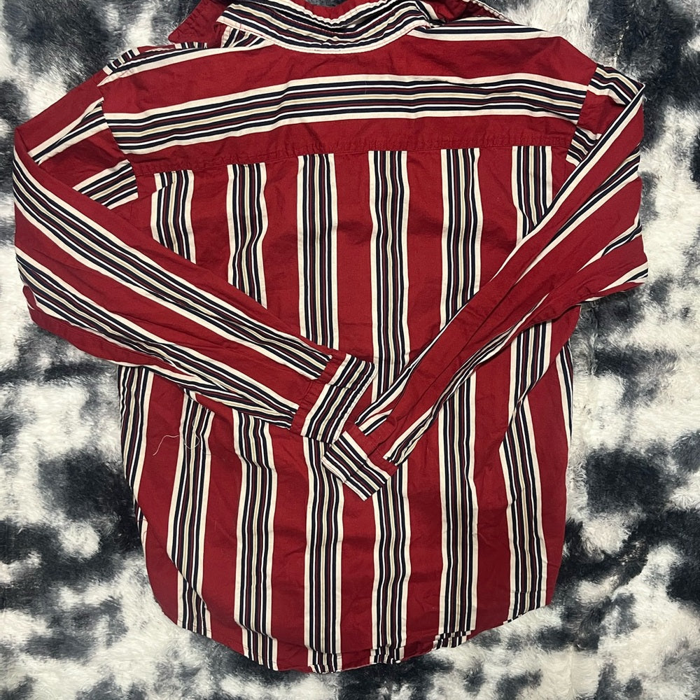 Basic Editions Men's Red and White Striped Shirt