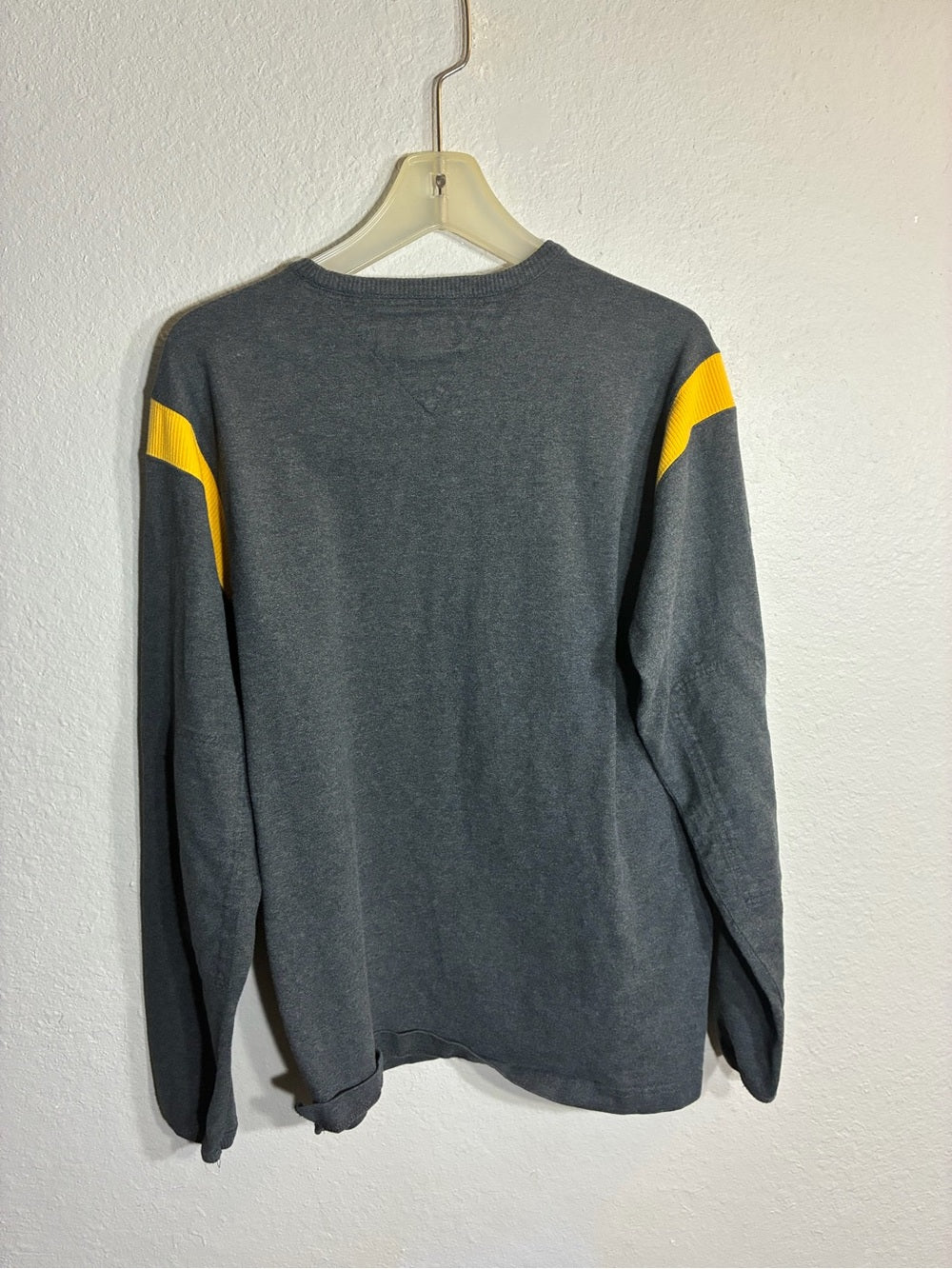 Tommy Hilfiger Gray Crewneck Sweater with Yellow Shoulder Panels