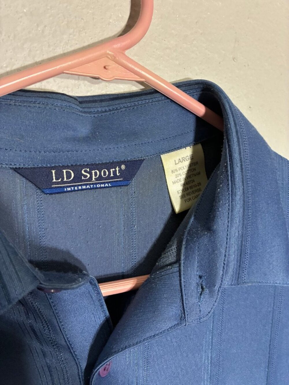 Vintage LD Sport Golf Polo Shirt Mens Large Blue Striped Performance
