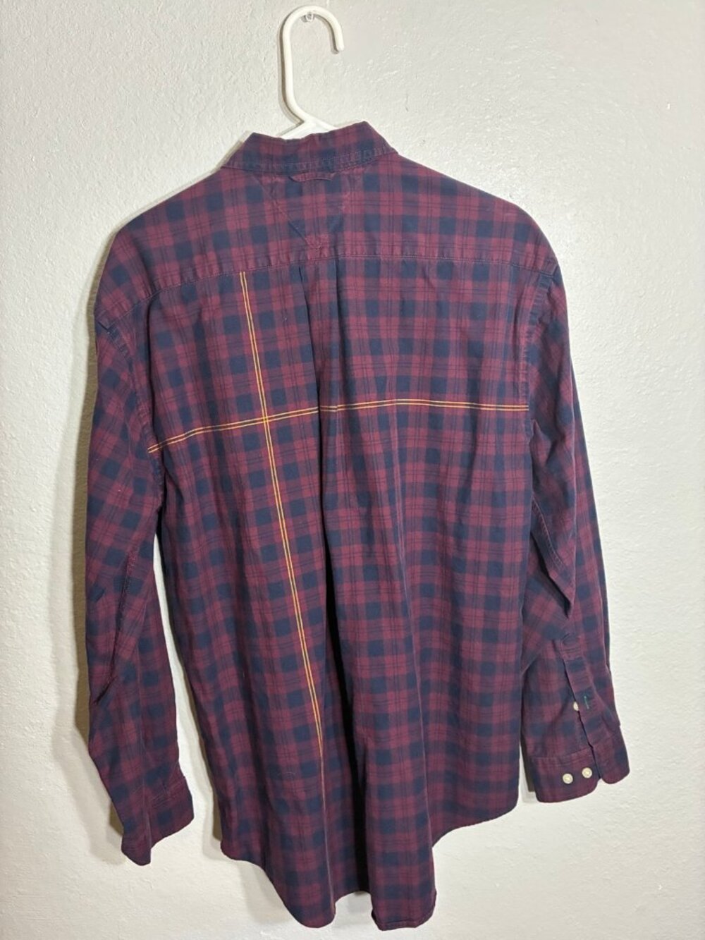 Tommy Hilfiger Plaid Button Up Shirt Mens L Maroon Navy Yellow Check