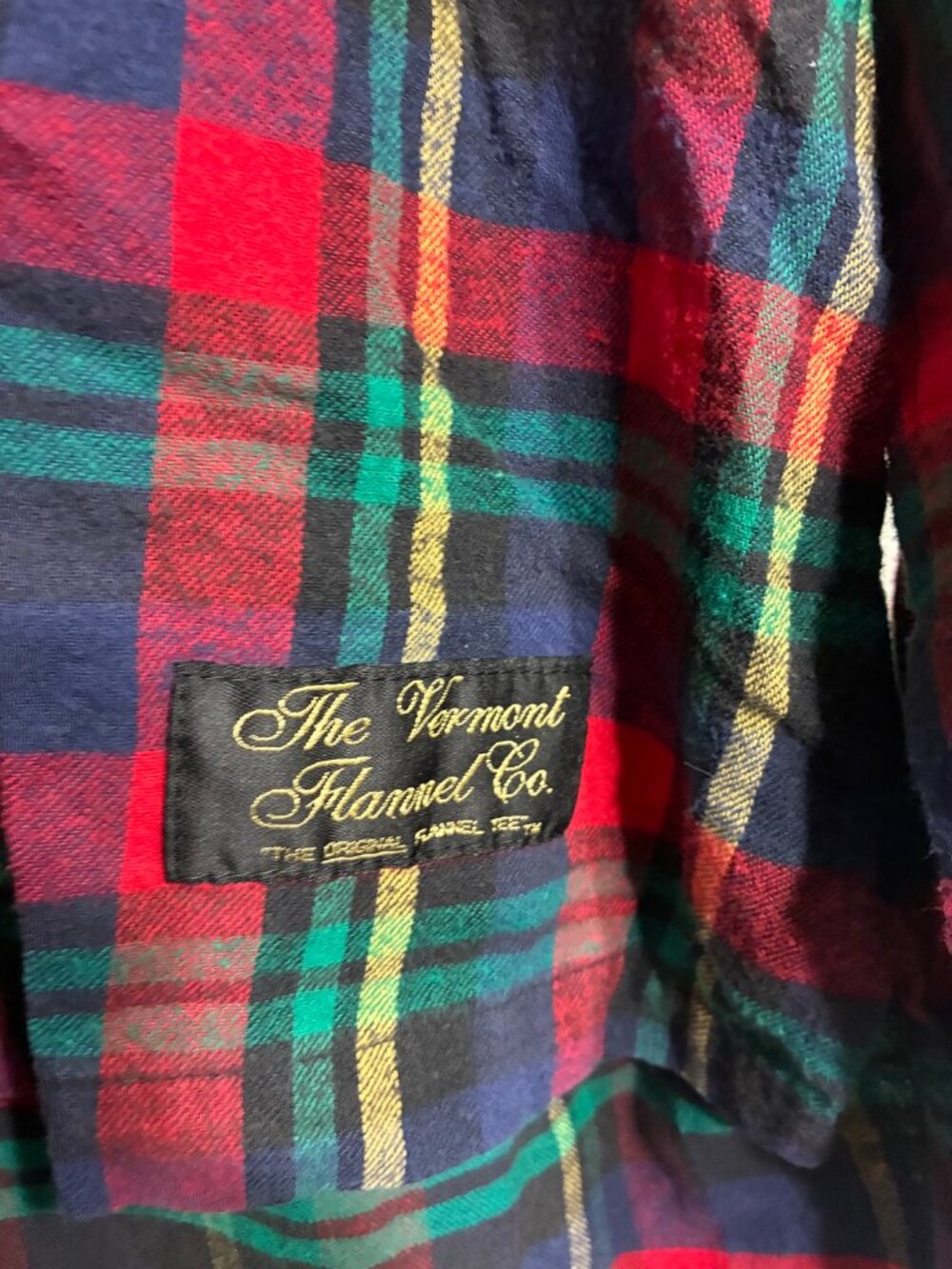 The Vermont Flannel Co Plaid Polo Shirt Mens L Red Navy Green Vintage
