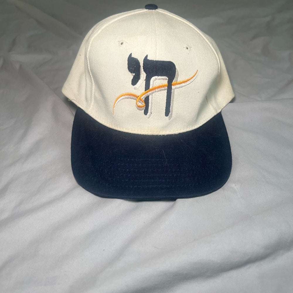 Cream and Dark Blue Chai Cap with Embroidery