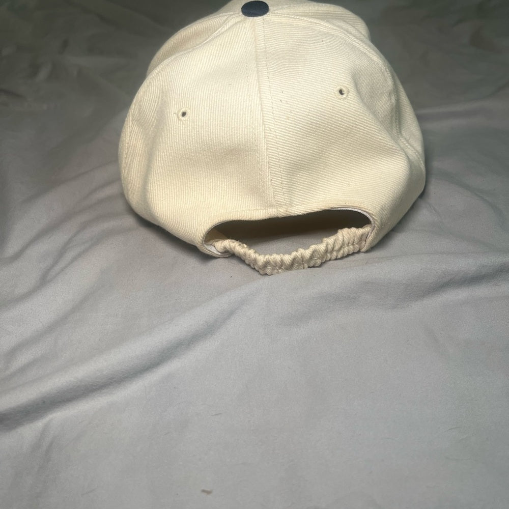 Cream and Dark Blue Chai Cap with Embroidery