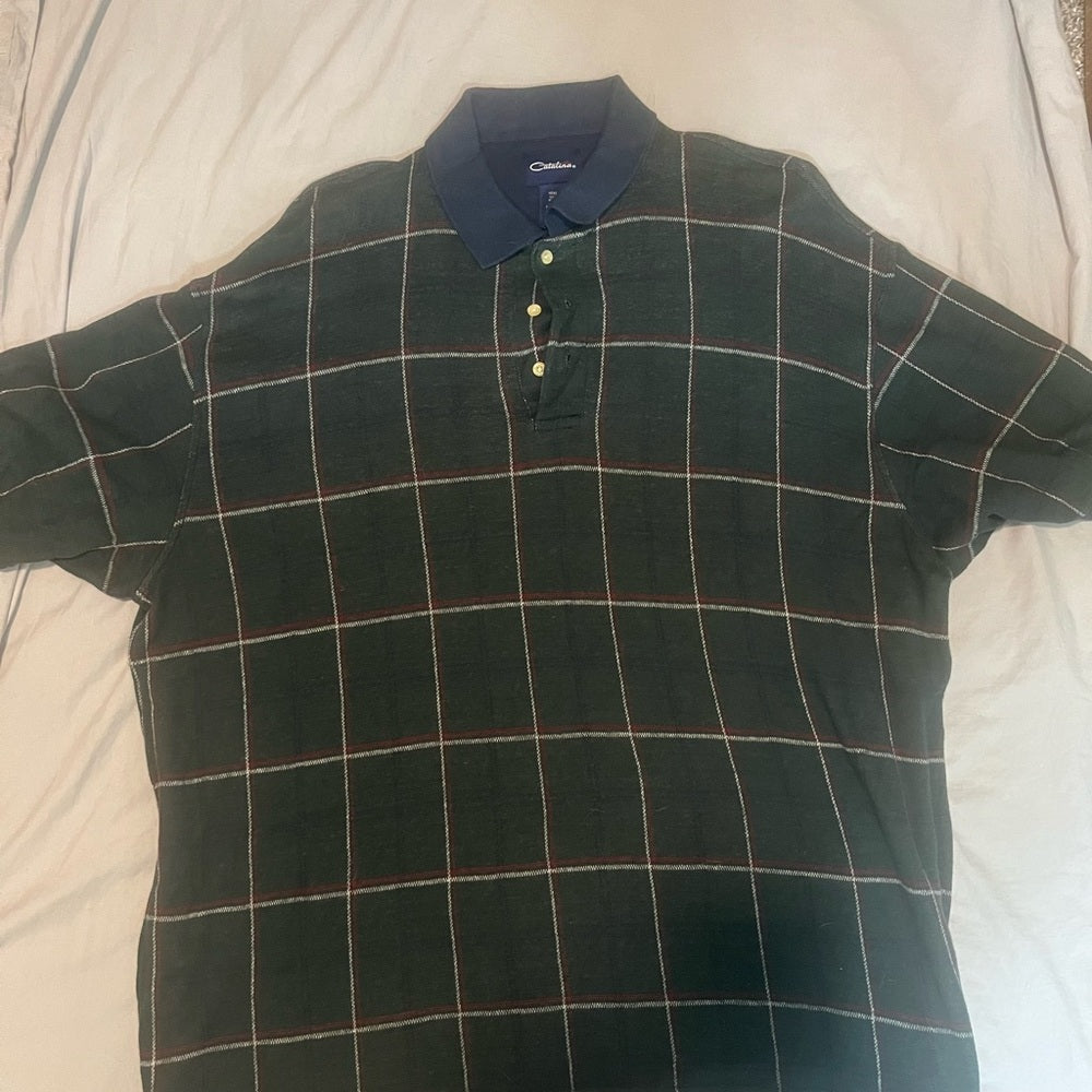 Catalina Green and Navy Plaid Polo Shirt