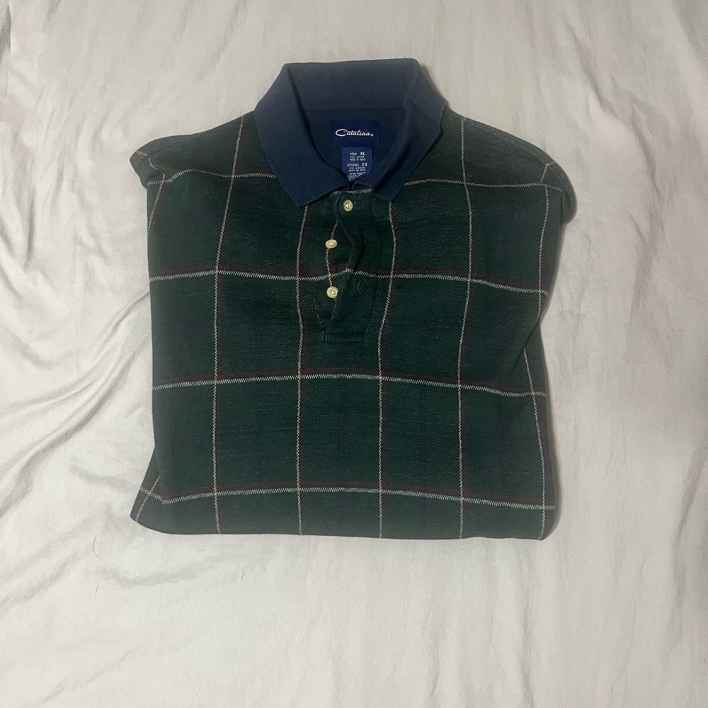 Catalina Green and Navy Plaid Polo Shirt