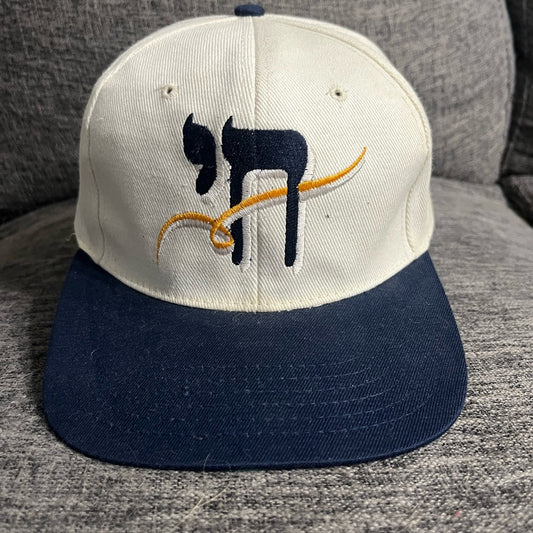 Cream and Dark Blue Chai Cap with Embroidery
