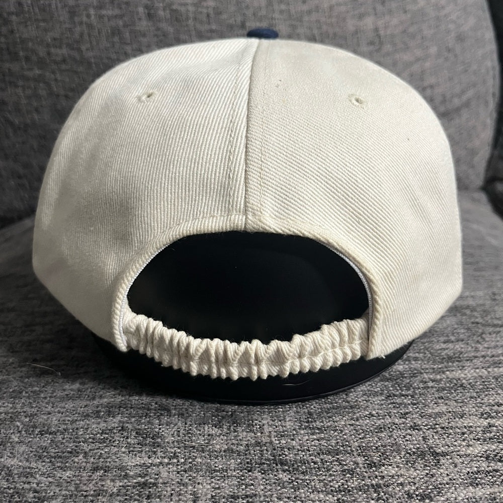 Cream and Dark Blue Chai Cap with Embroidery