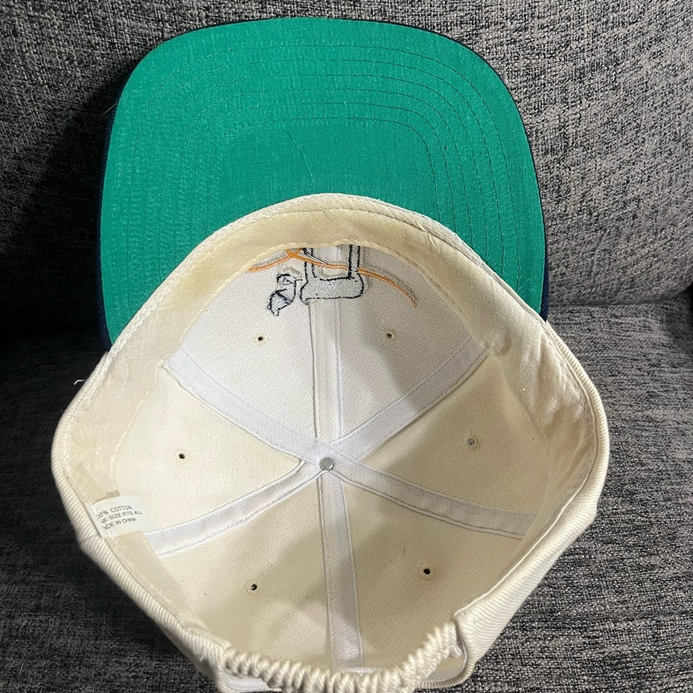 Cream and Dark Blue Chai Cap with Embroidery