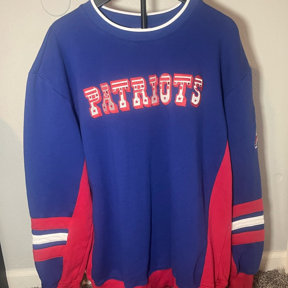 Mitchell & Ness Patriots Blue and Red Crewneck Sweater