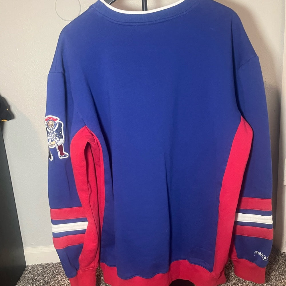 Mitchell & Ness Patriots Blue and Red Crewneck Sweater