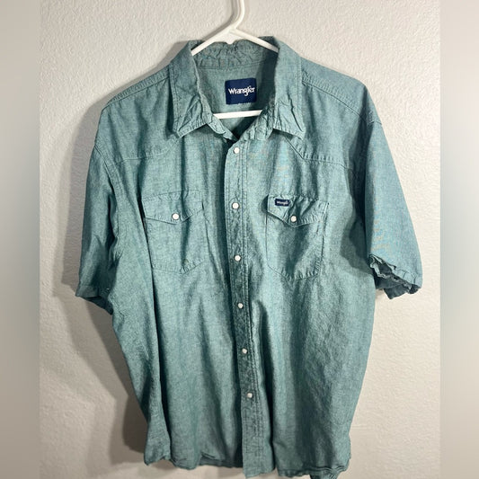 Wrangler Pearl Snap Men's Casual Green Button Down Shirt