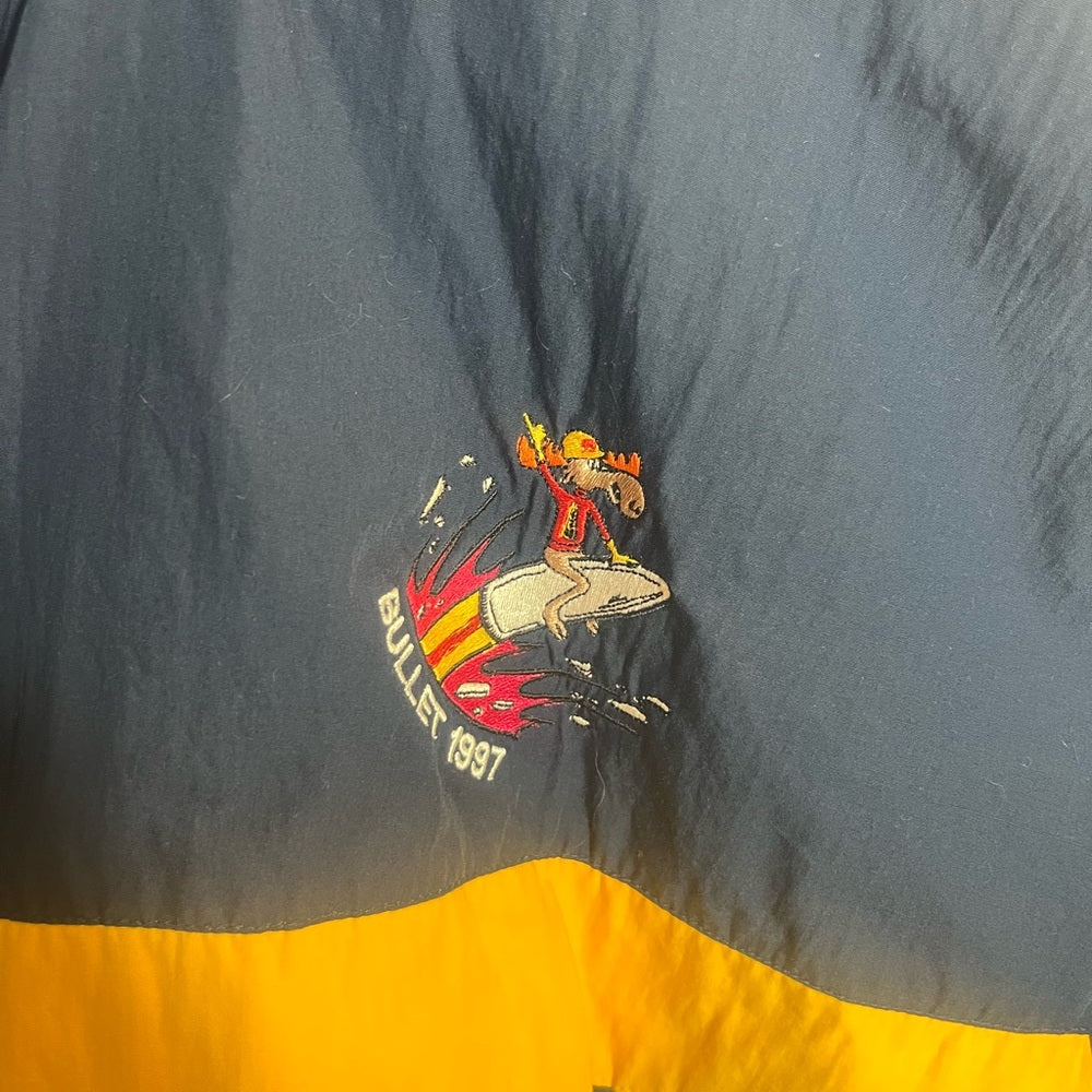 Dunbrooke Men's Navy and Yellow Jacket - With Bullwinkle Bullet Logo