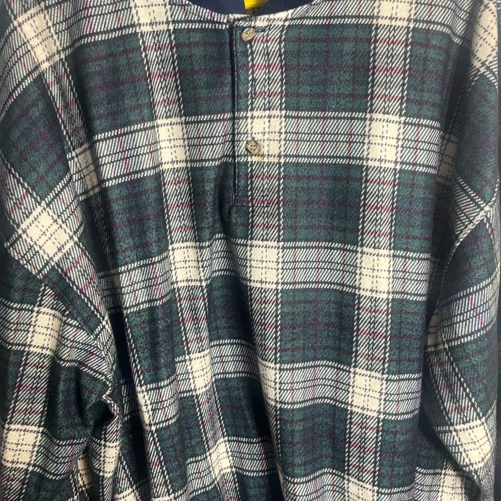 Men's Plaid Long Sleeve Polo - Blue, White and Green