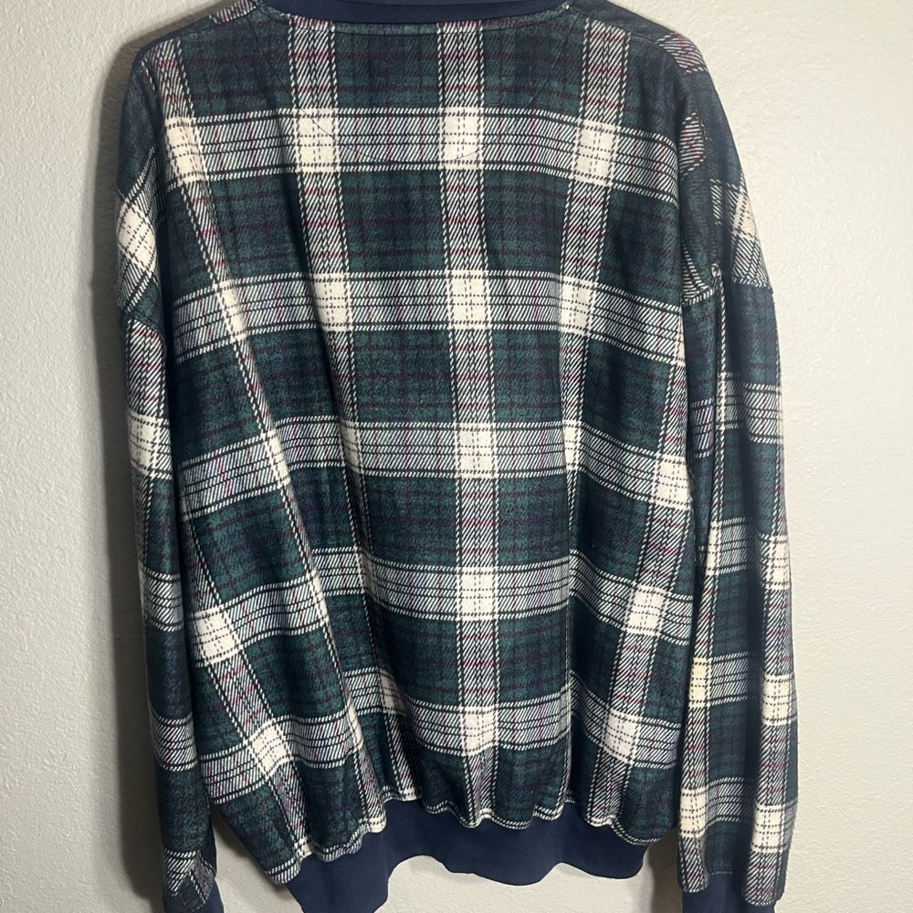 Men's Plaid Long Sleeve Polo - Blue, White and Green
