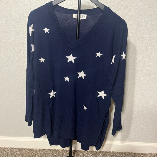 Pink Rose Deep Blue V-Neck Sweater