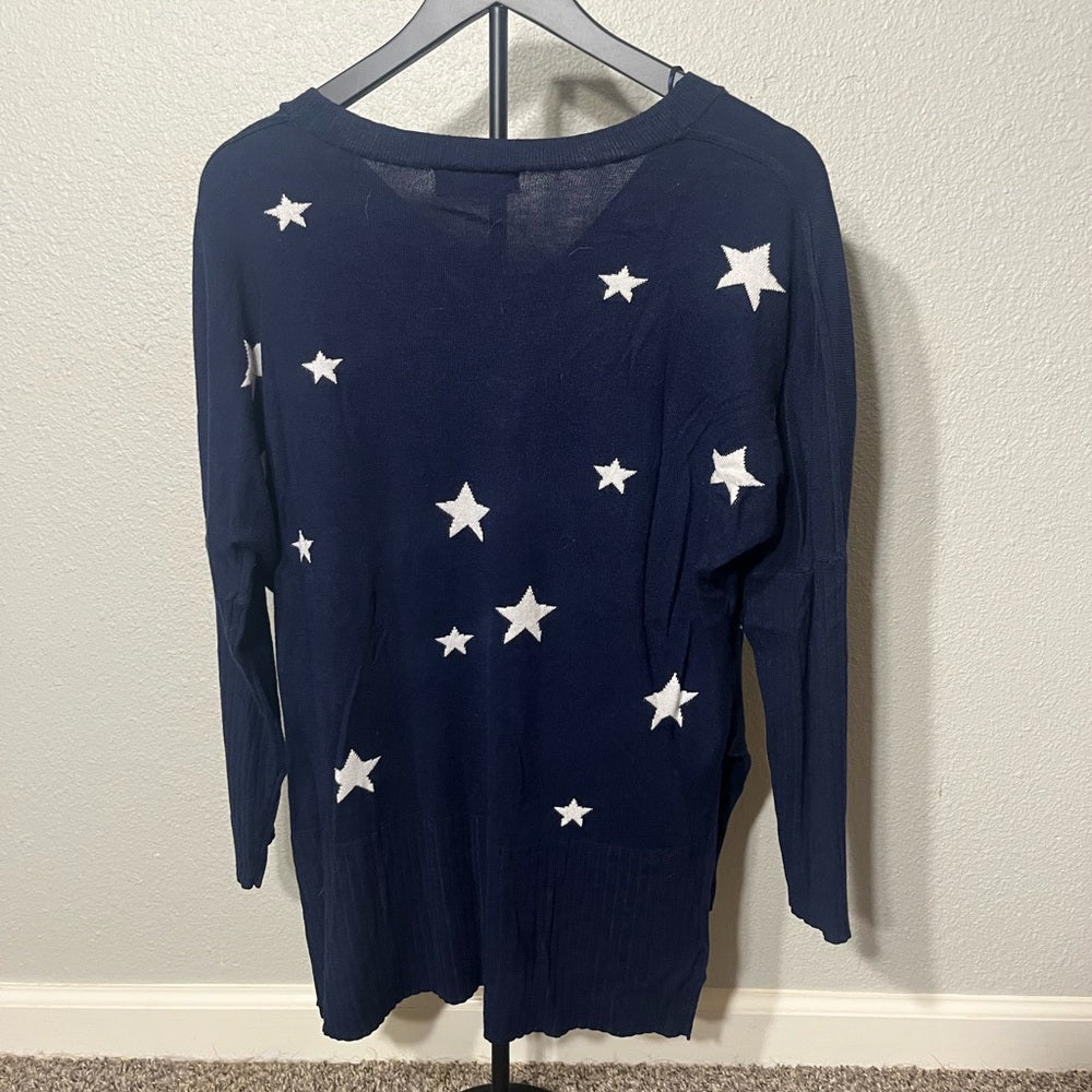 Pink Rose Deep Blue V-Neck Sweater