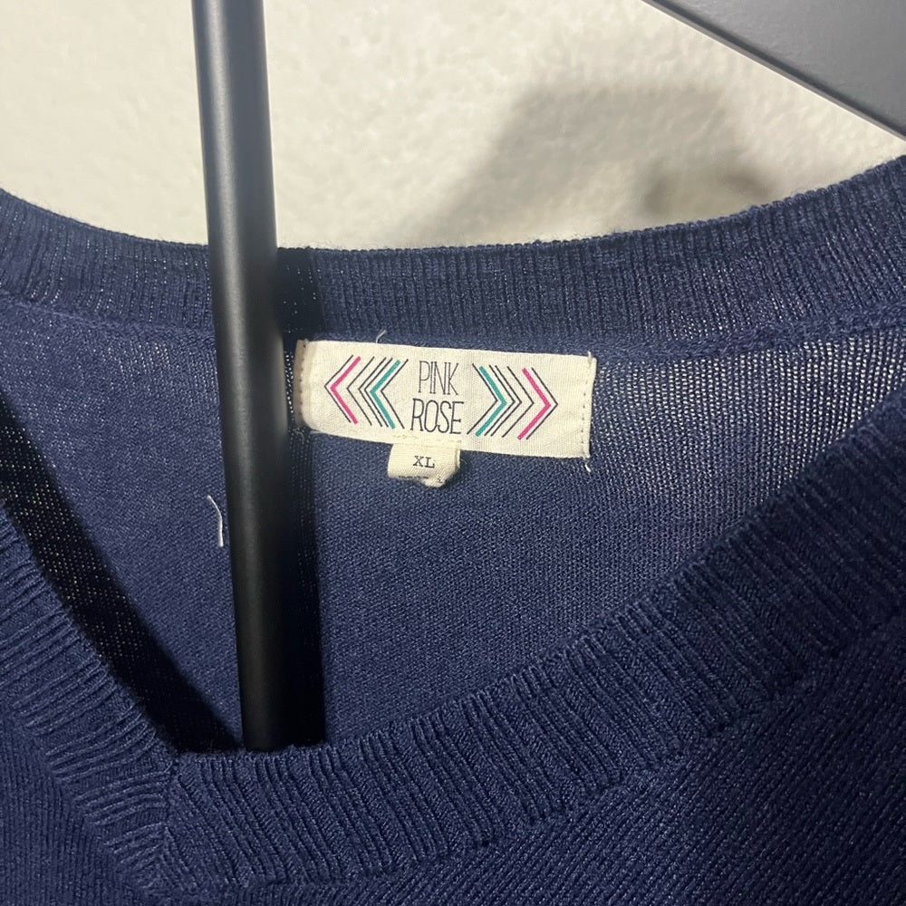 Pink Rose Deep Blue V-Neck Sweater