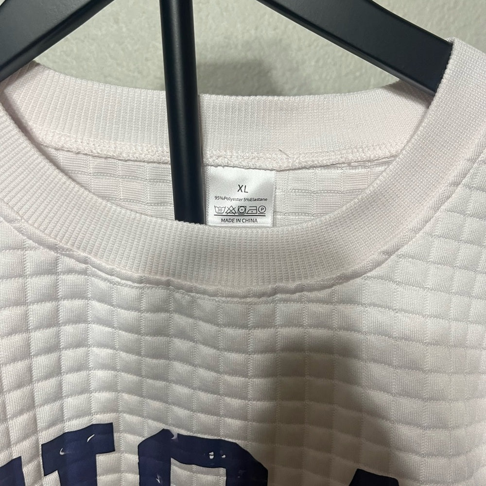 USA Flag Quilted Crew Neck Sweater - White