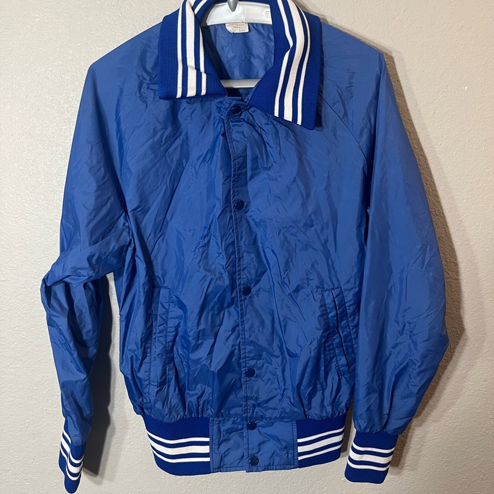 Vintage Blue Windbreaker with Striped Collar