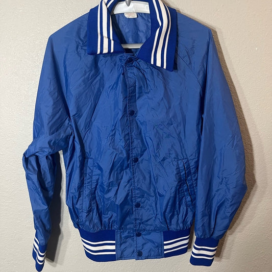 Vintage Blue Windbreaker with Striped Collar