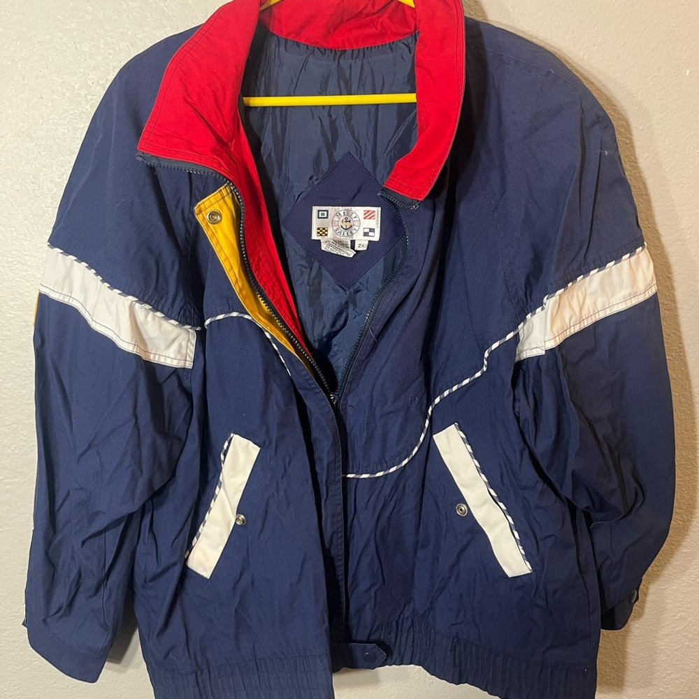 Vintage Navy and Red Windbreaker for Men