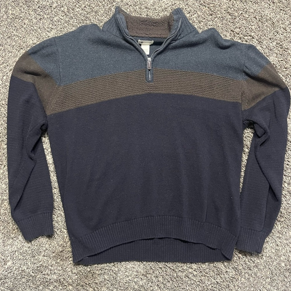 Haggar Men's Zip-Up Sweater - Blue, Gray and Brown