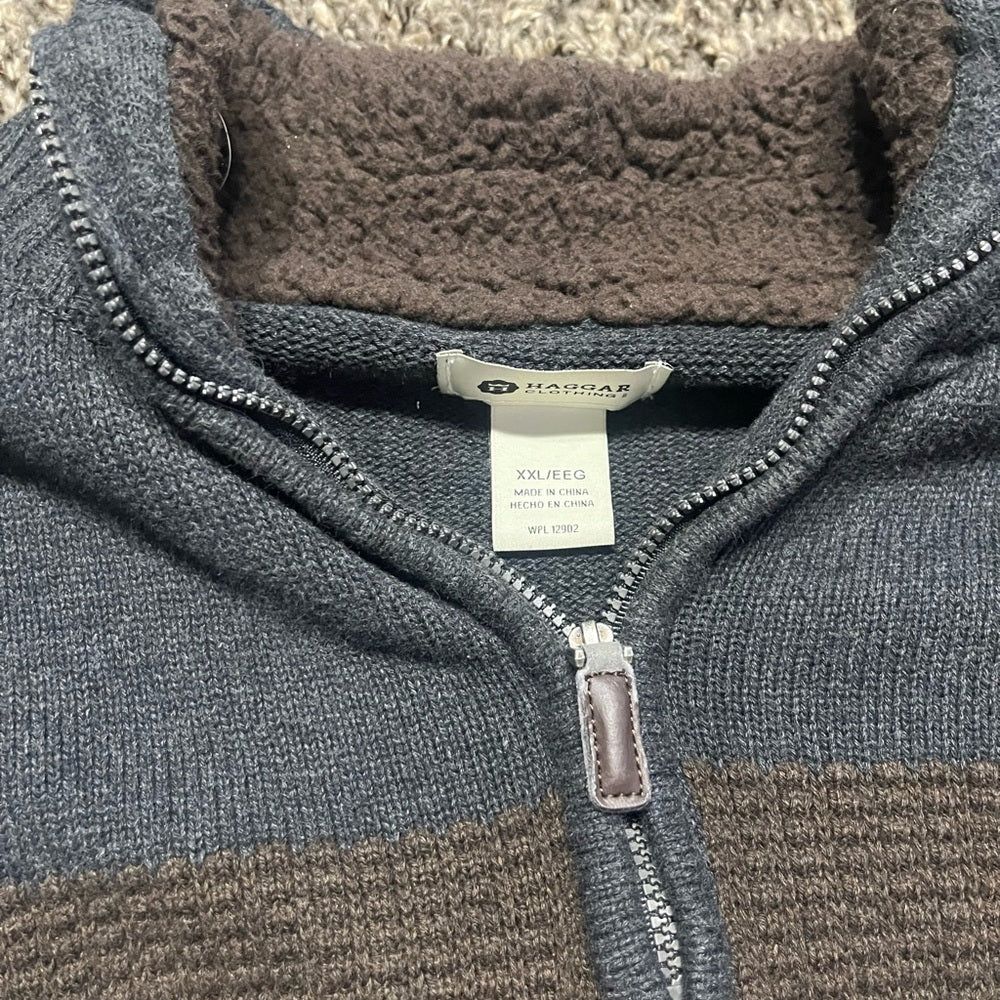 Haggar Men's Zip-Up Sweater - Blue, Gray and Brown