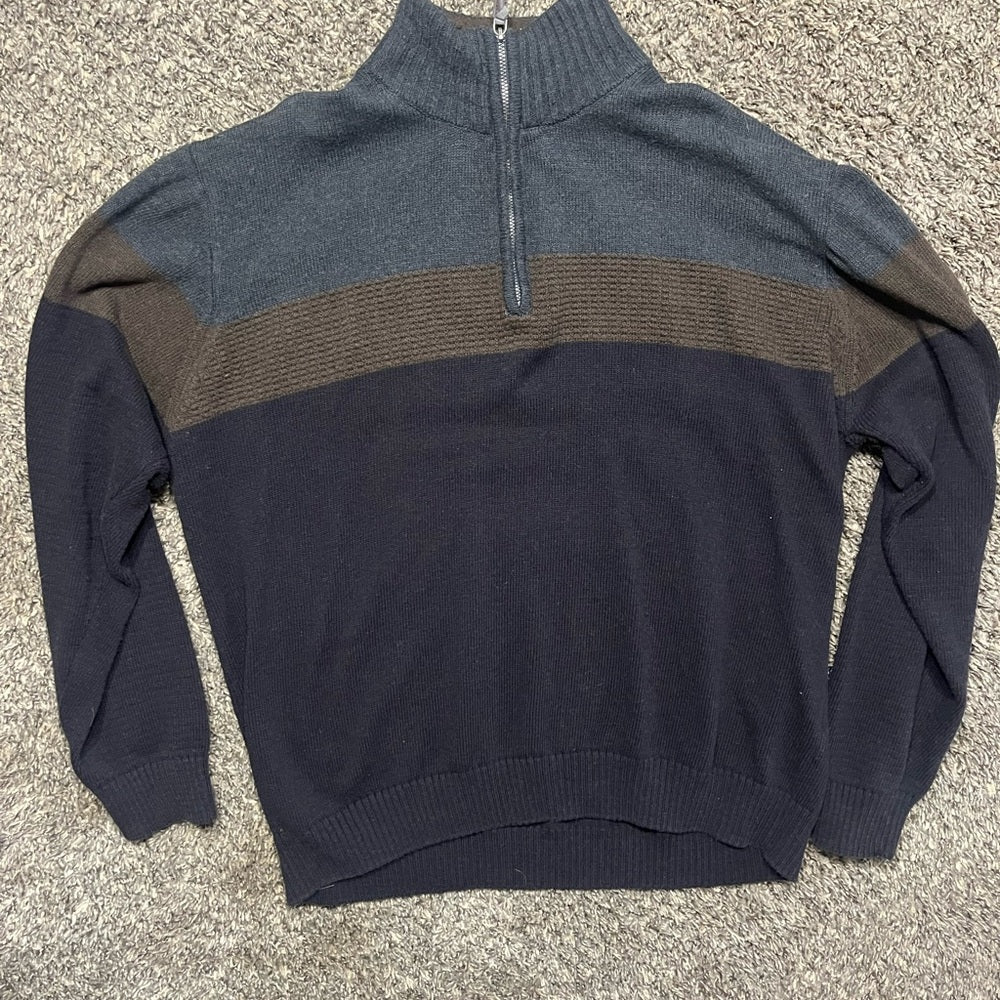 Haggar Men's Zip-Up Sweater - Blue, Gray and Brown