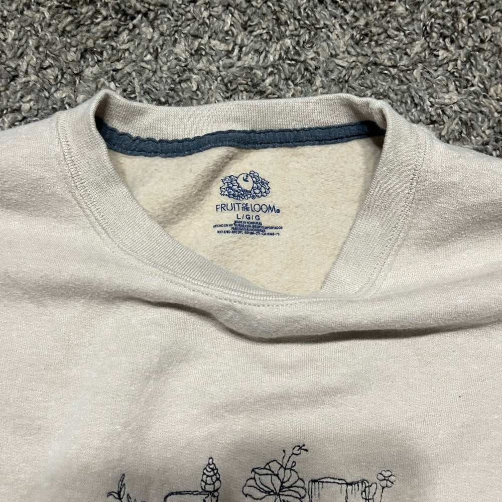 Vintage Fruit of the Loom Cream Crewneck Sweater with Book Design
