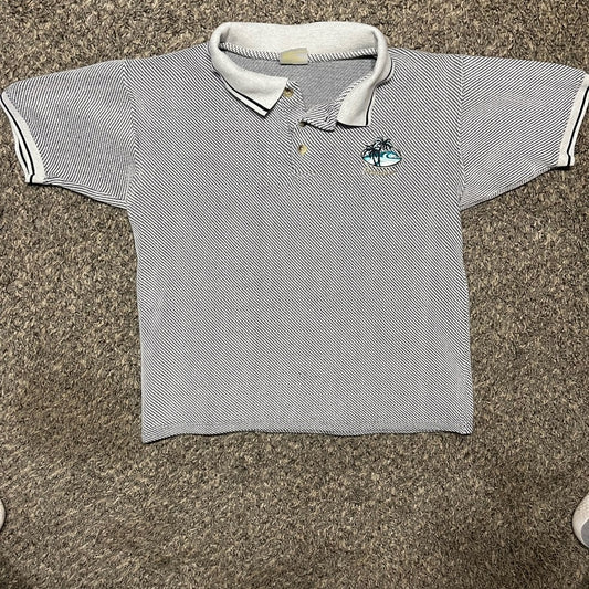 Men's Striped Polo Shirt with Palm Tree Embroidery