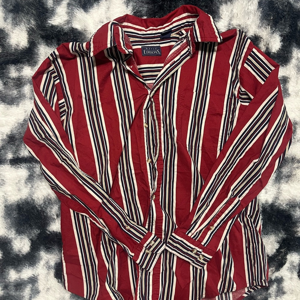 Basic Editions Men's Red and White Striped Shirt