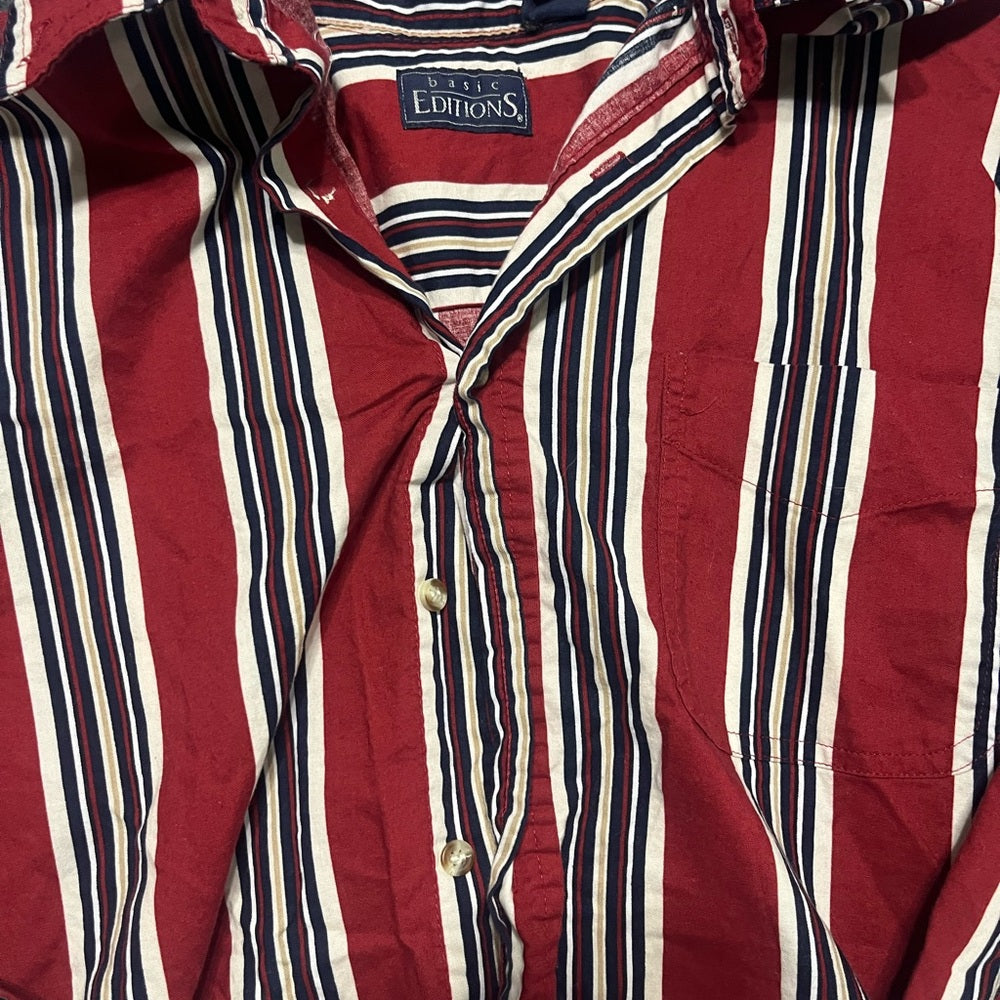 Basic Editions Men's Red and White Striped Shirt