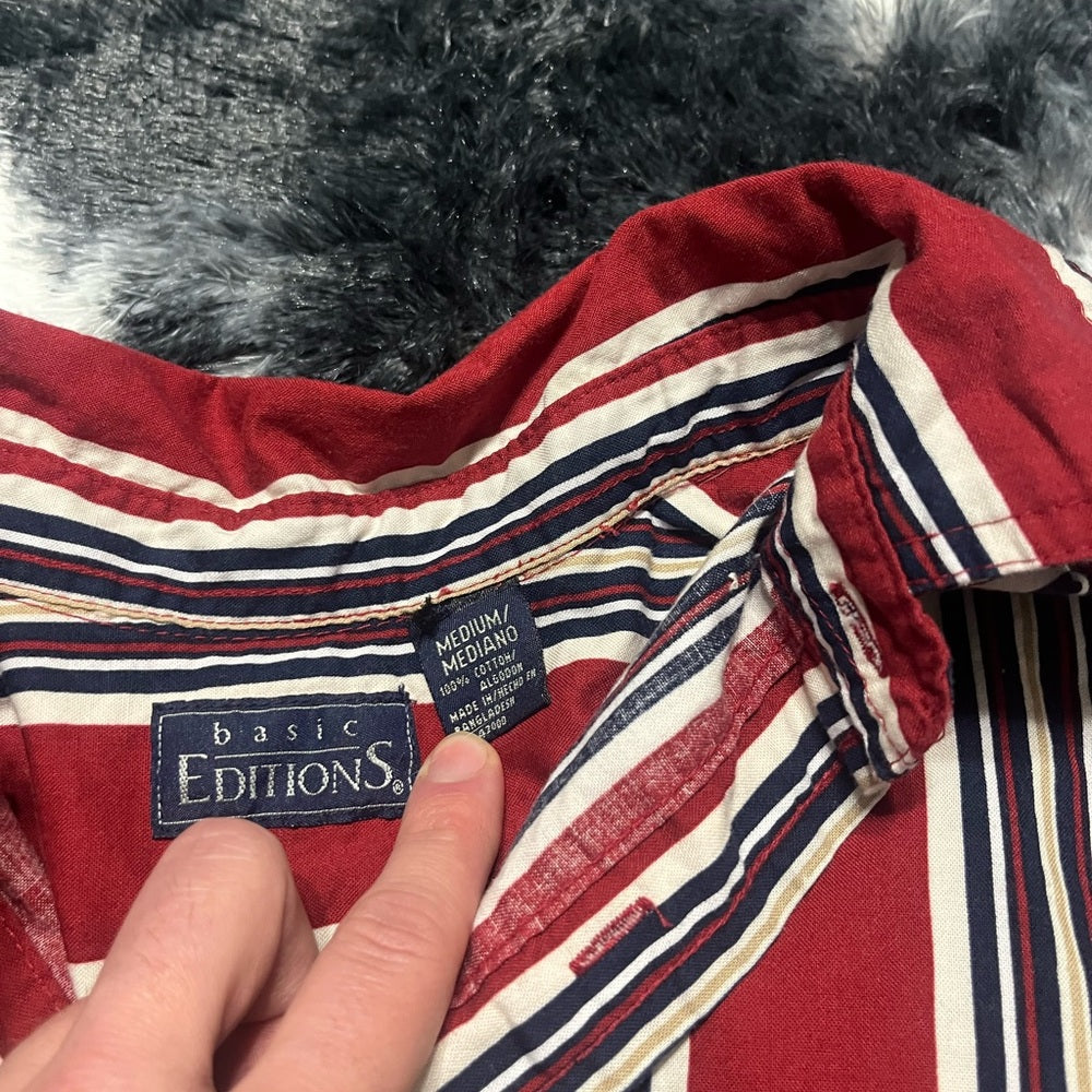 Basic Editions Men's Red and White Striped Shirt