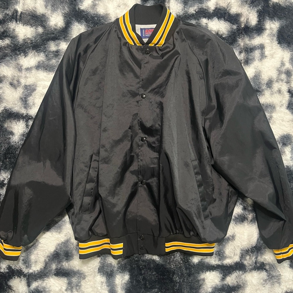 Black Bomber Jacket with Yellow Stripes - sweet back logo