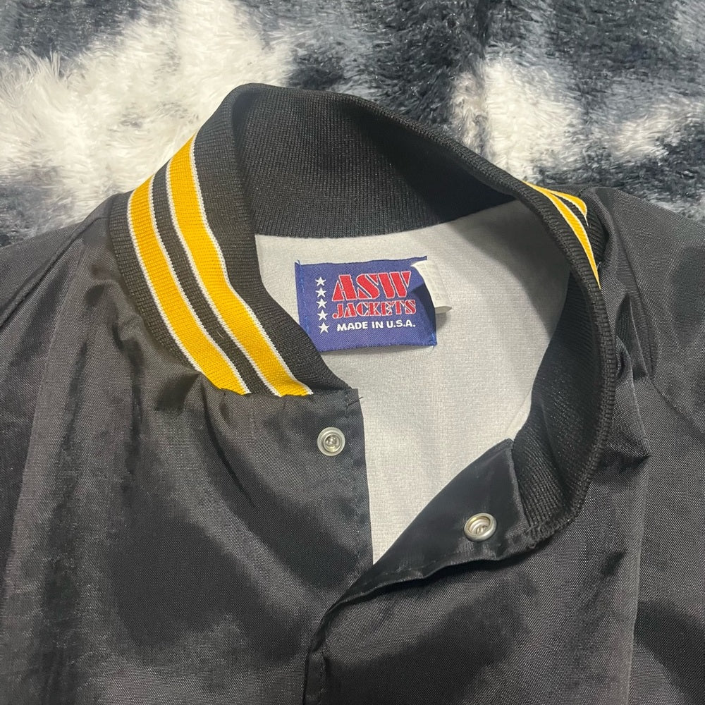 Black Bomber Jacket with Yellow Stripes - sweet back logo