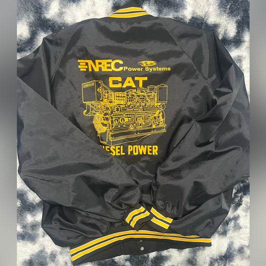 Black Bomber Jacket with Yellow Stripes - sweet back logo