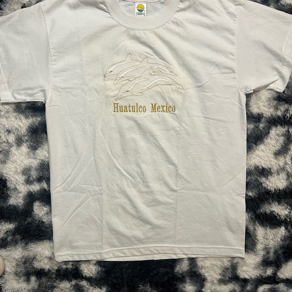 Caribbean White Tee with Huatulco Mexico Design