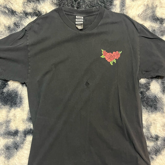 Black Tee with Red Rose Design