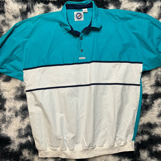 Vintage Greenline Turquoise and White Polo Shirt