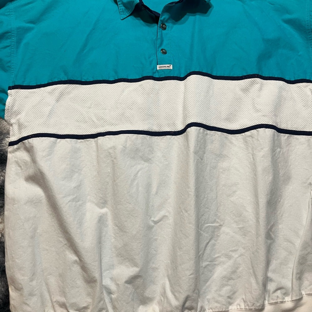Vintage Greenline Turquoise and White Polo Shirt