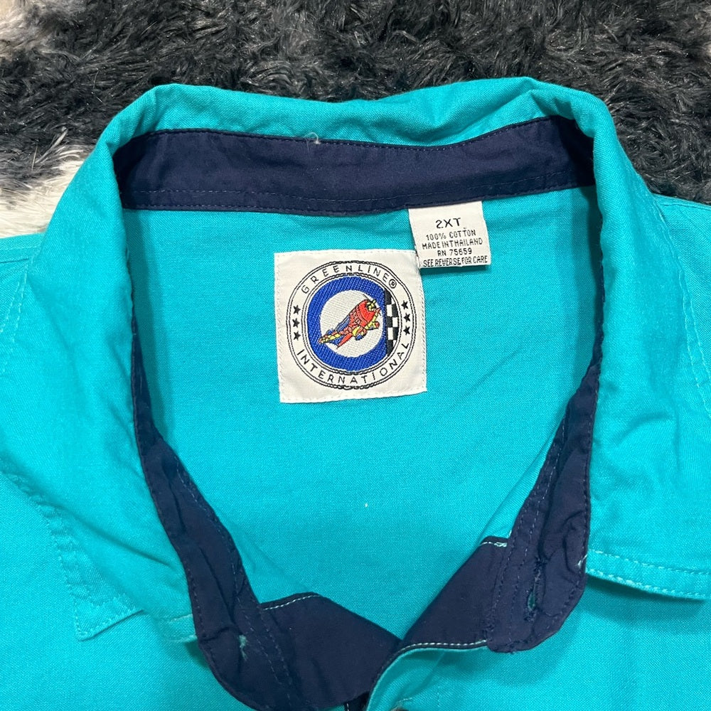 Vintage Greenline Turquoise and White Polo Shirt