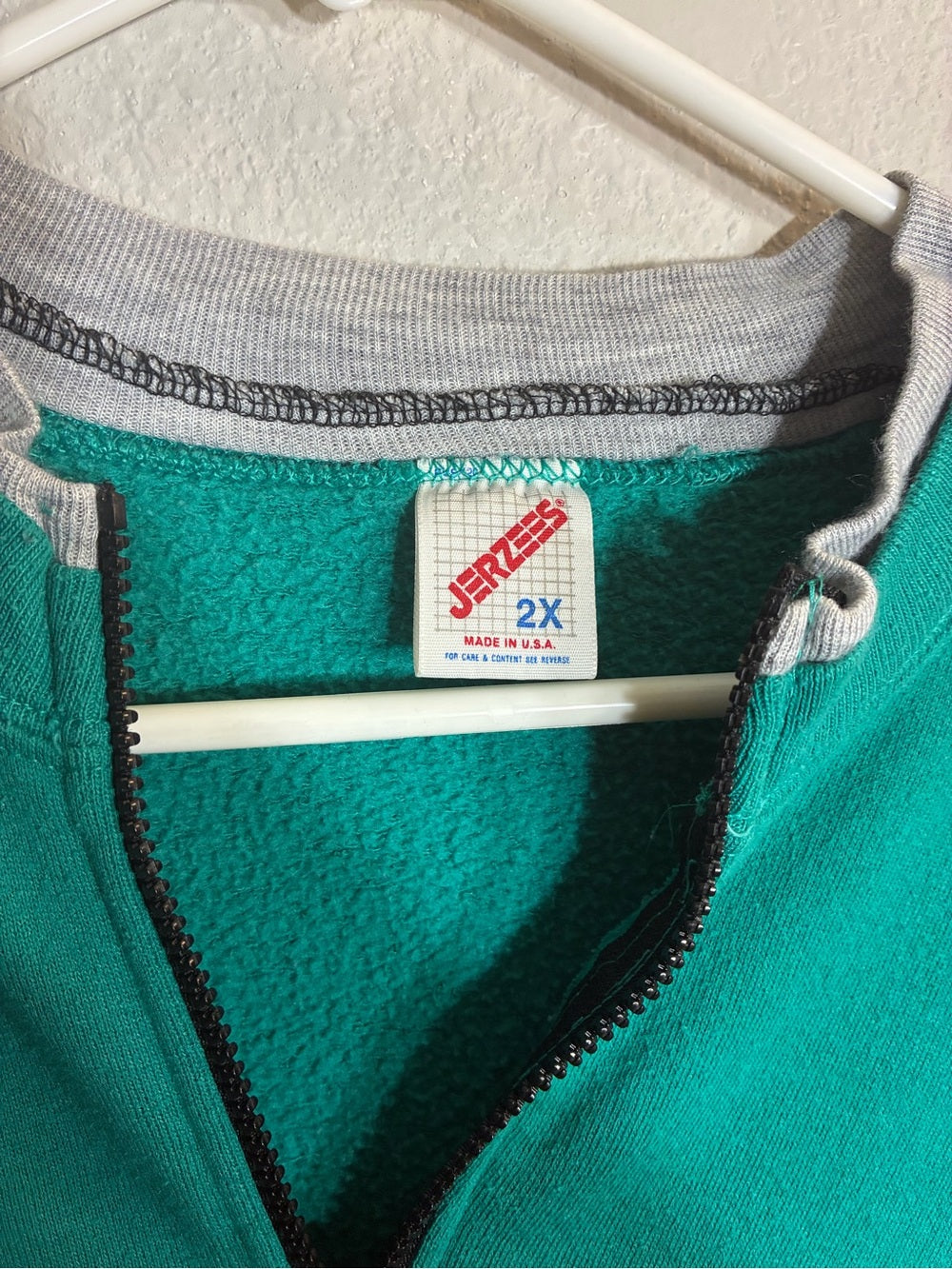 Jerzees Teal Zip-Up Sweatshirt with Black and Light Gray Stripes