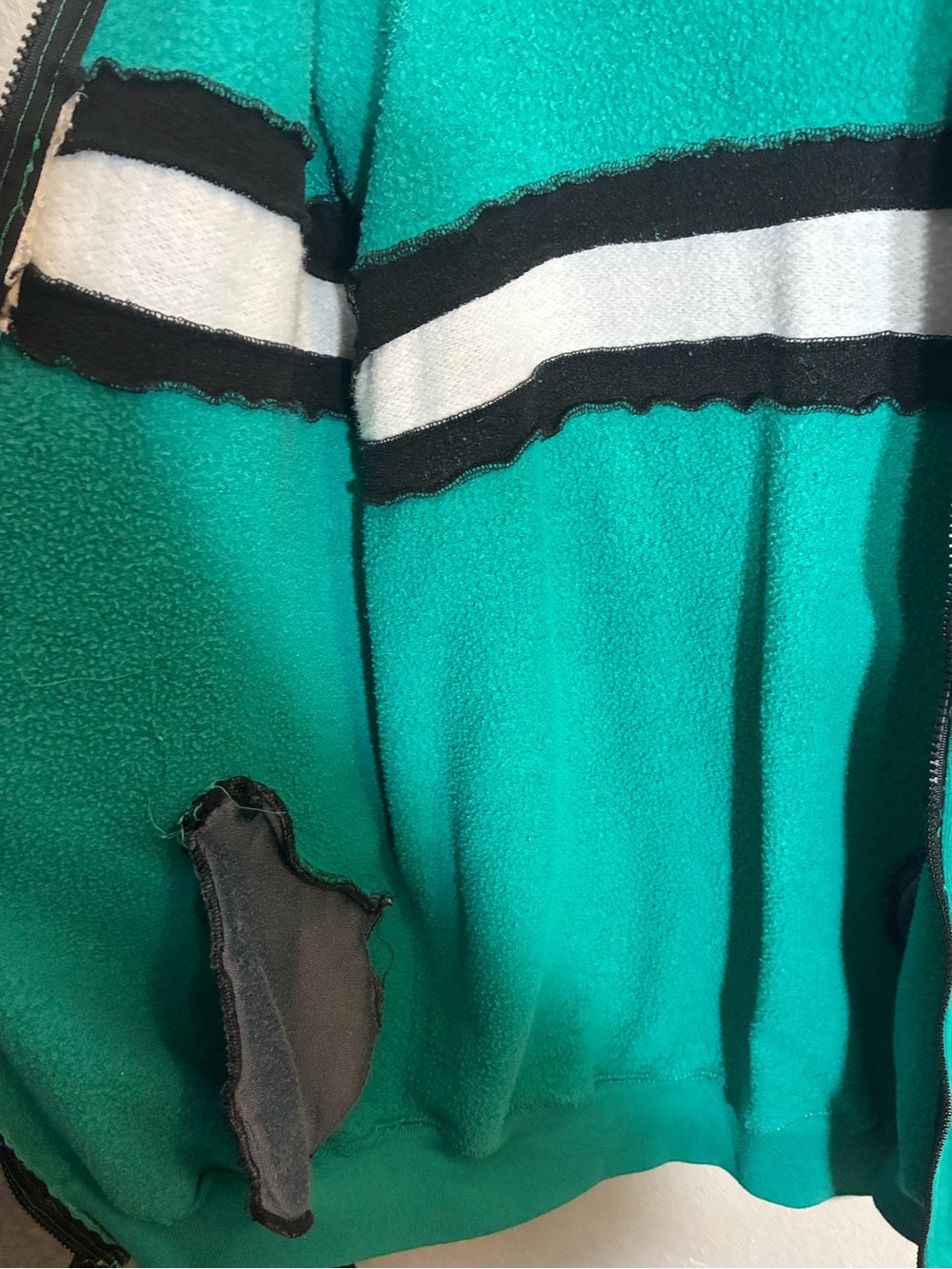 Jerzees Teal Zip-Up Sweatshirt with Black and Light Gray Stripes