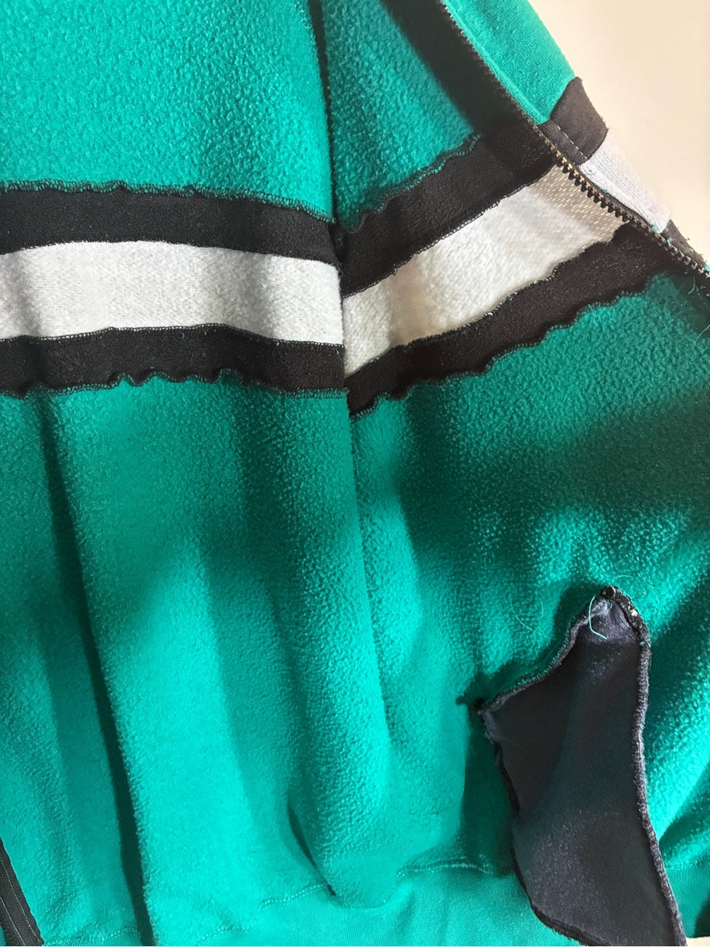 Jerzees Teal Zip-Up Sweatshirt with Black and Light Gray Stripes