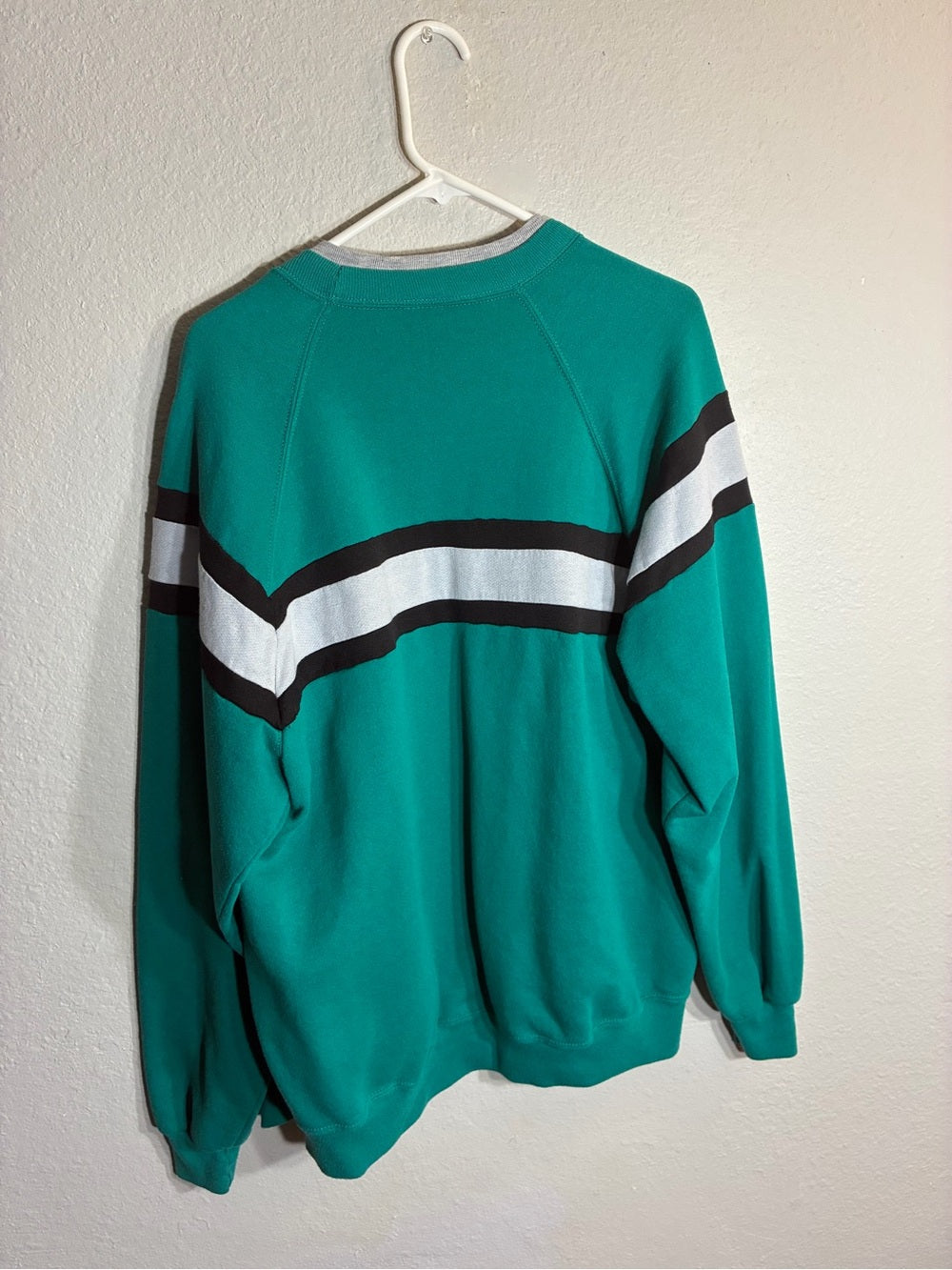 Jerzees Teal Zip-Up Sweatshirt with Black and Light Gray Stripes
