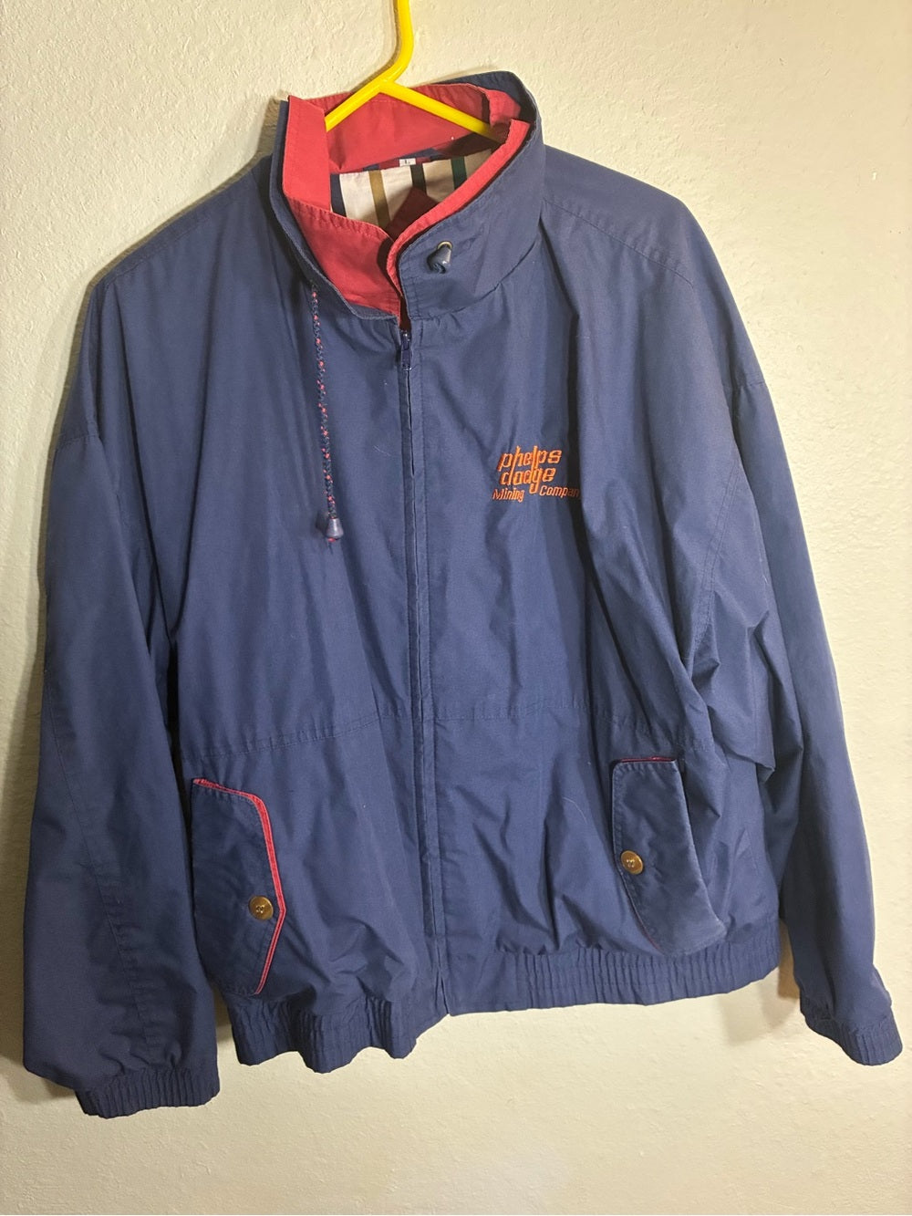 Vintage Men's Navy Raincoat with Red Trim by