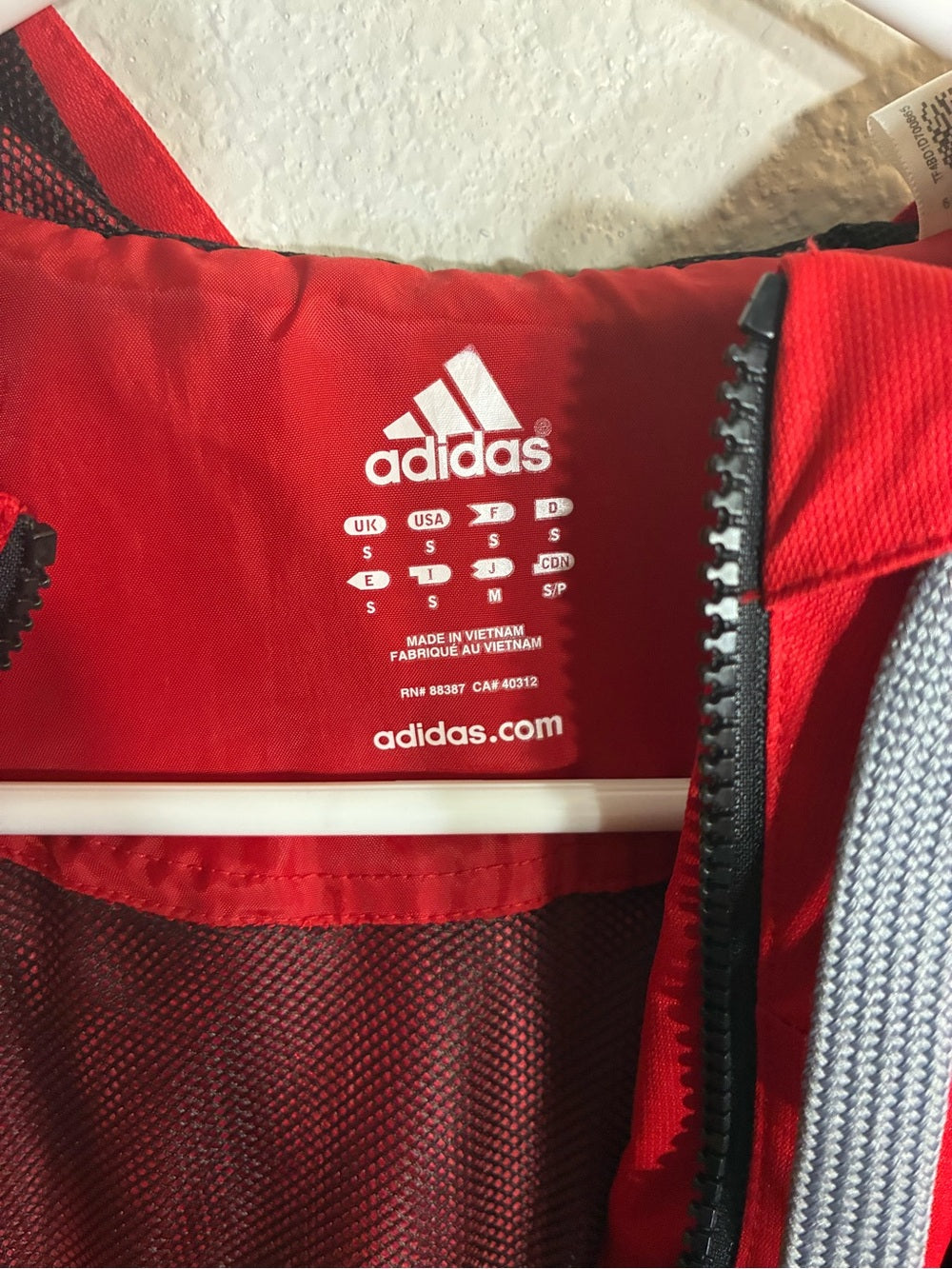 adidas Red Hooded Windbreaker with Black Stripe Detail - Quarter Zip