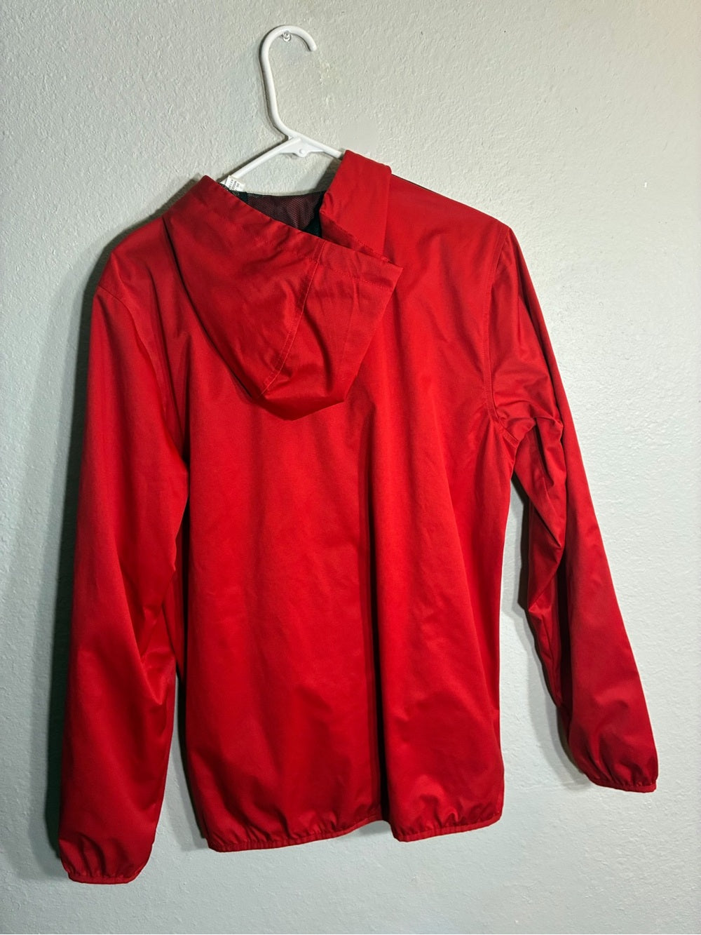 adidas Red Hooded Windbreaker with Black Stripe Detail - Quarter Zip